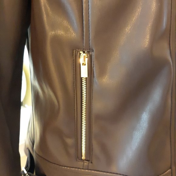 NWT Brown Faux Leather Moto Tommy Hilfiger Soft M - Picture 4 of 8